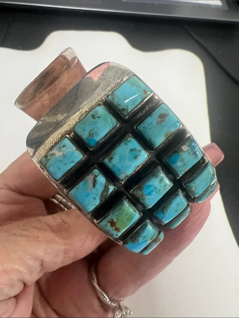 Sterling silver Turquoise Square Stone Cuff Bracelet - Women Jewelry